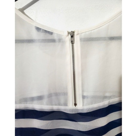 Fate Women's Navy and White Striped Sheer Tank Medium - Picture 4 of 5